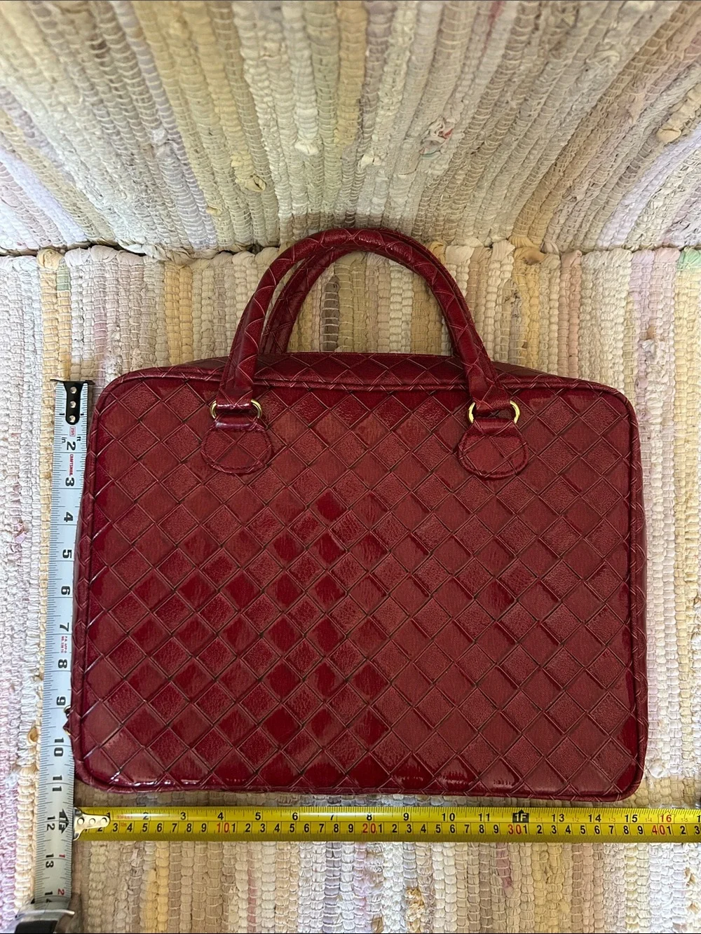 Estée Lauder Red Woven Satchel Handbag Structured Top Handle Purse